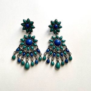 Vintage Teal and Blue Peacock Earrings